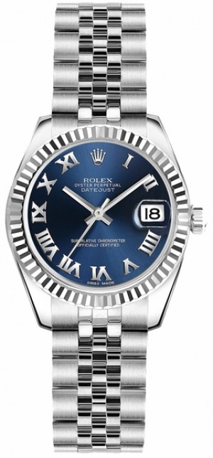 Rolex Lady-Datejust 26 Blue Roman Numeral Dial Watch 179174